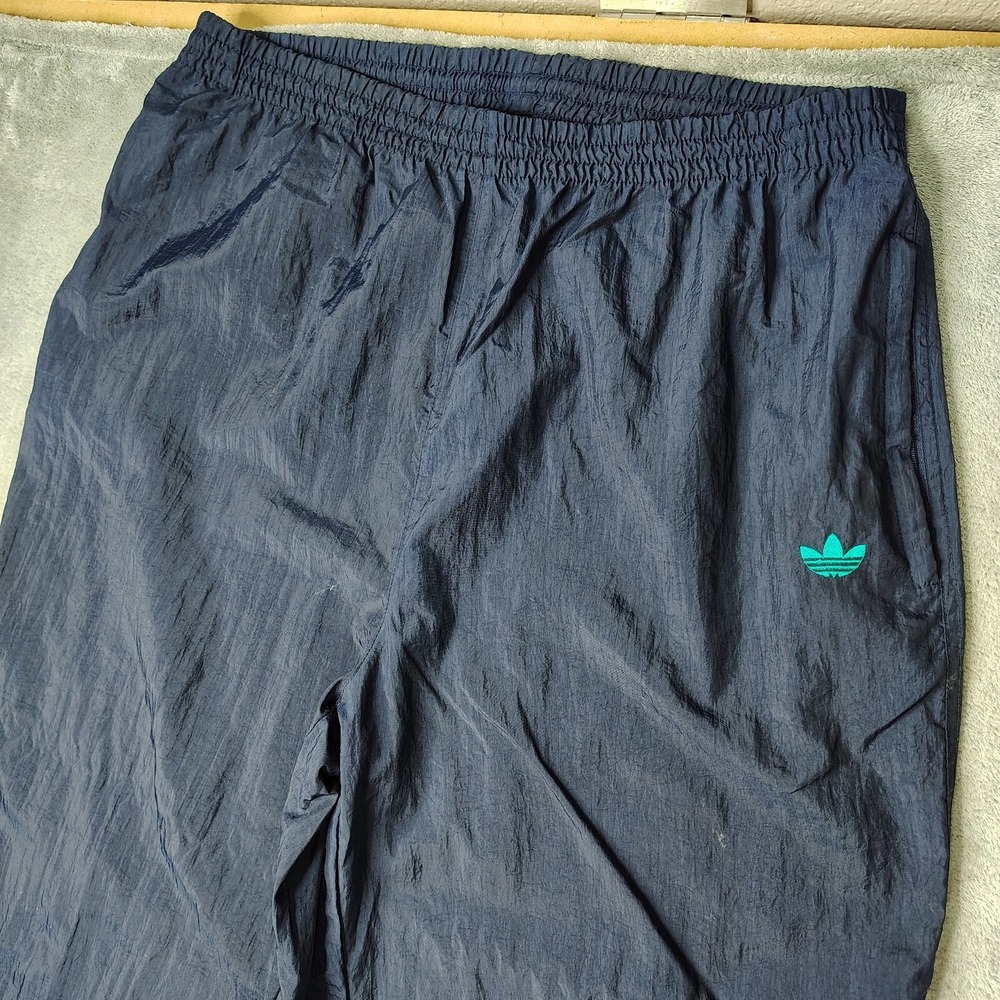 Adidas Originals Track Pants Mens XL Navy Blue Solid Vintage Crinkle Nylon Zip
